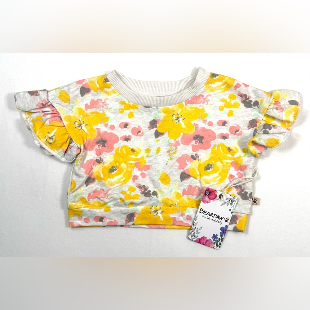 NWT BEARPAW Toddler‎ Girls Floral Ruffle Sleeve Top 2T Flowers Cottagecore NEW